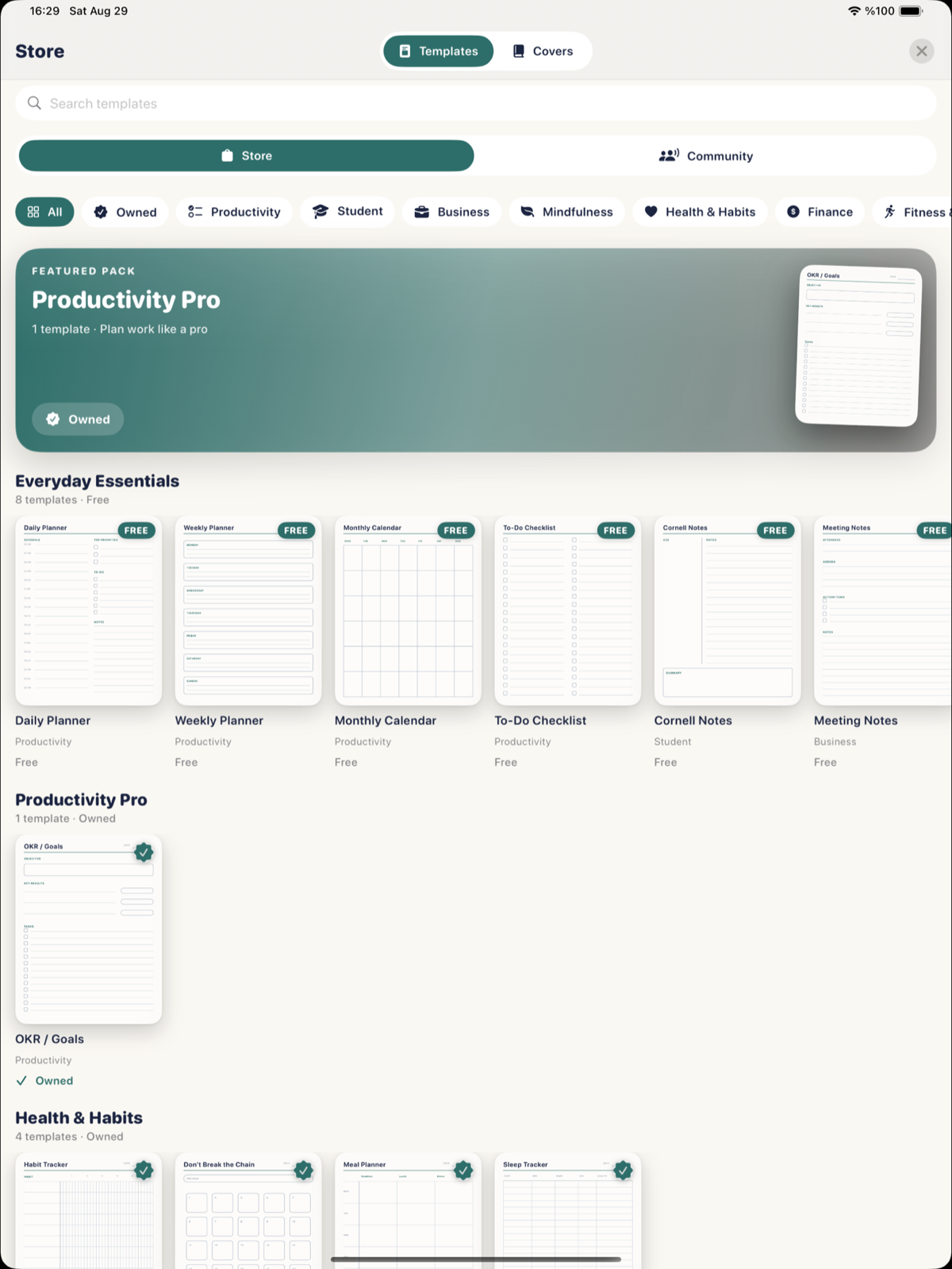Noteday's template store with free planners, weekly and monthly calendars, to-do checklists, Cornell notes and meeting notes.